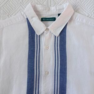 Cubavera Men's Linen Blend Short Sleeve Shirt White Blue Guayabera Style Large